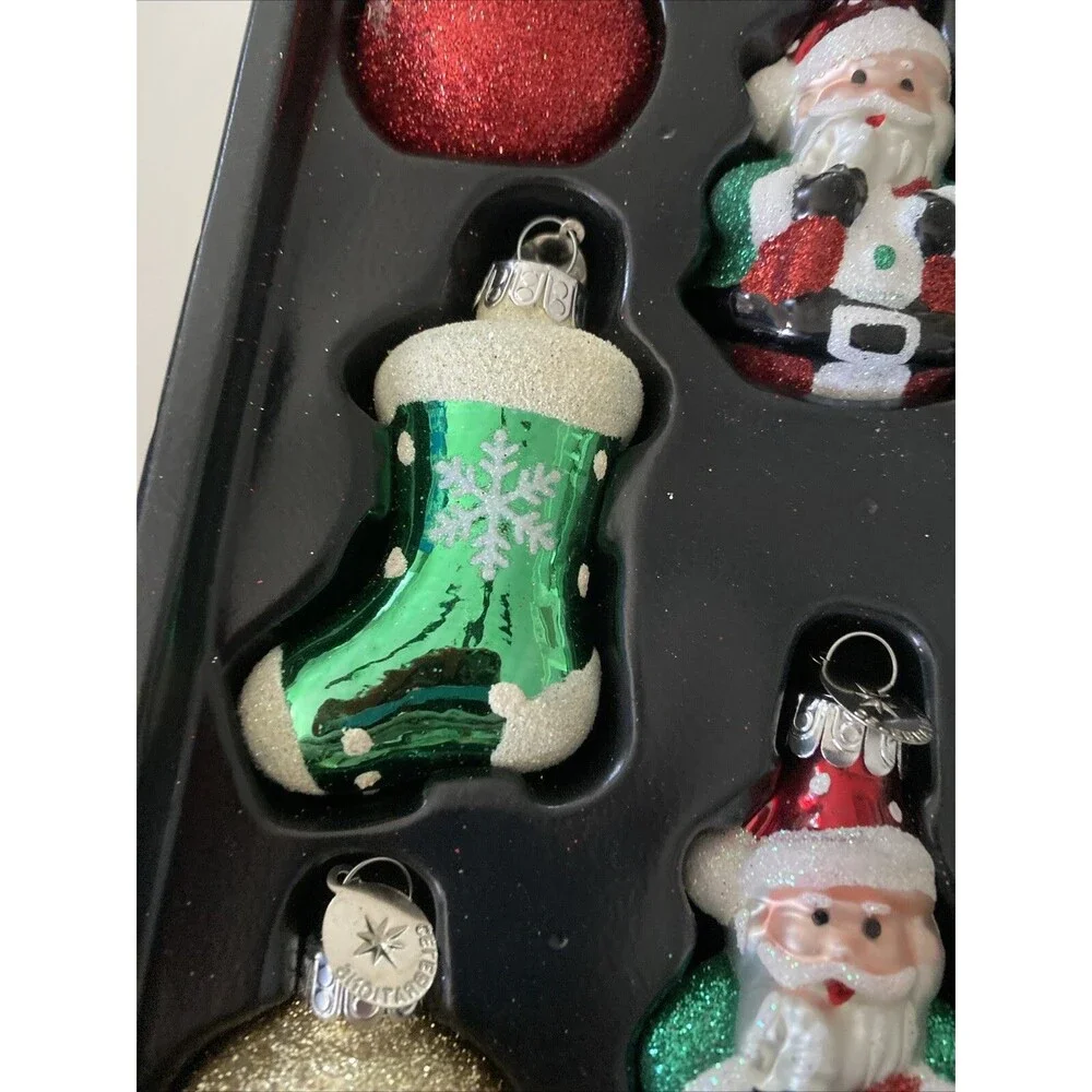 8 Celebrations by RADKO Glass Christmas Tree Ornaments Santa Claus Stocking Ball